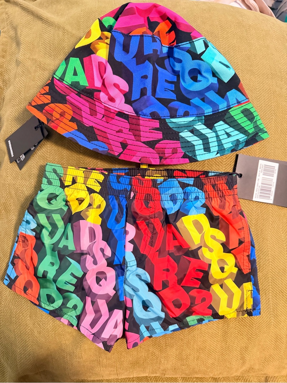Dsquared2 Colorful Letterprint Bucket Hat & Swim Shorts Set